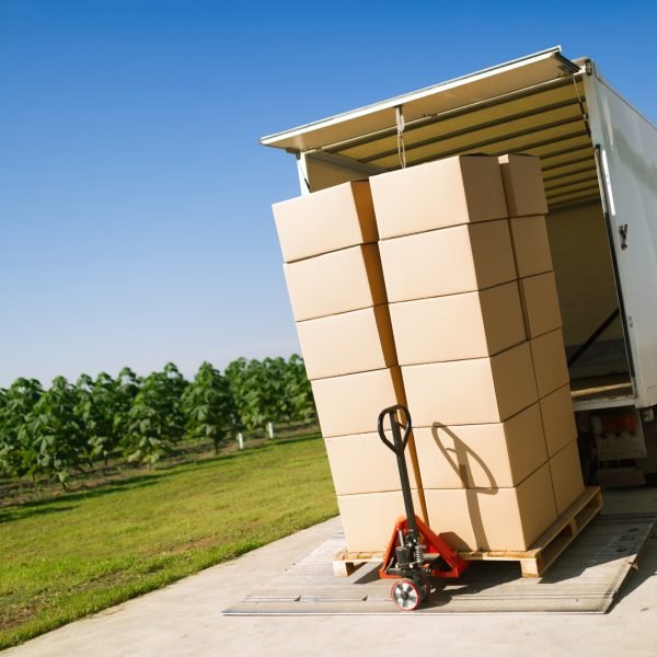 Truck carrying cargo for export